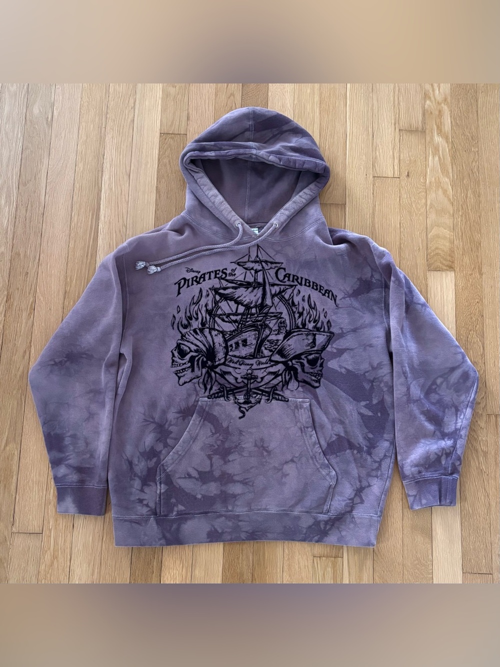 Vintage Walt Disney World Pirates of the Caribbean Hoodie Brown Grey Tie Dye XL